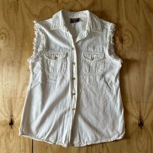 Sleeveless Biker Design 2004 Daytona Beach White Button Up Vest Shirt